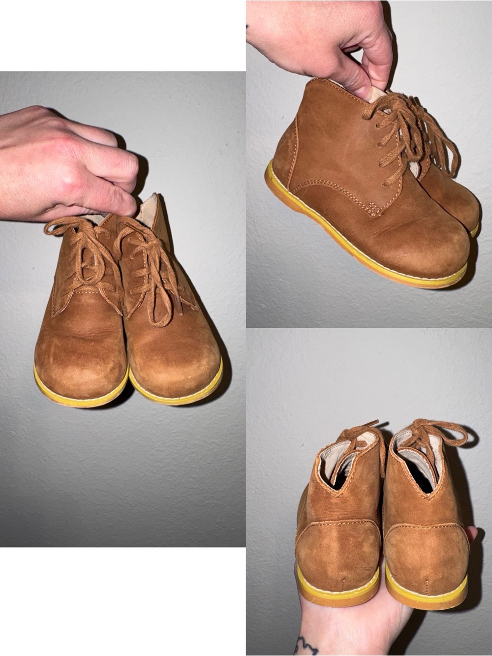 Kids Tan Suede Chukka Boots with Yellow Sole